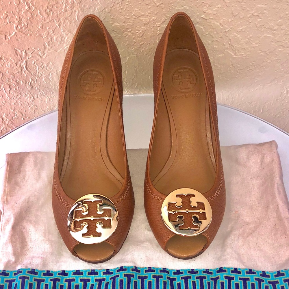 Tory Burch Tan Platform Peep-Toe Shoes